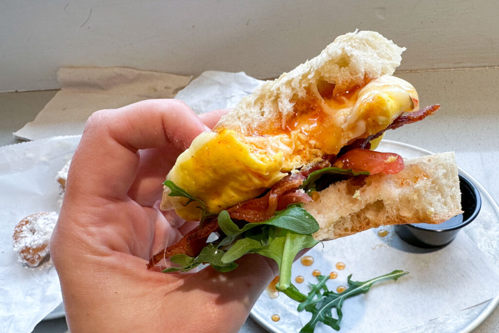 A breakfast sandwich at Sola Coffee Café.