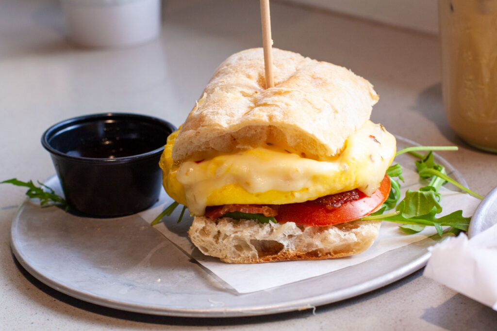 A breakfast sandwich at Sola Coffee Café.