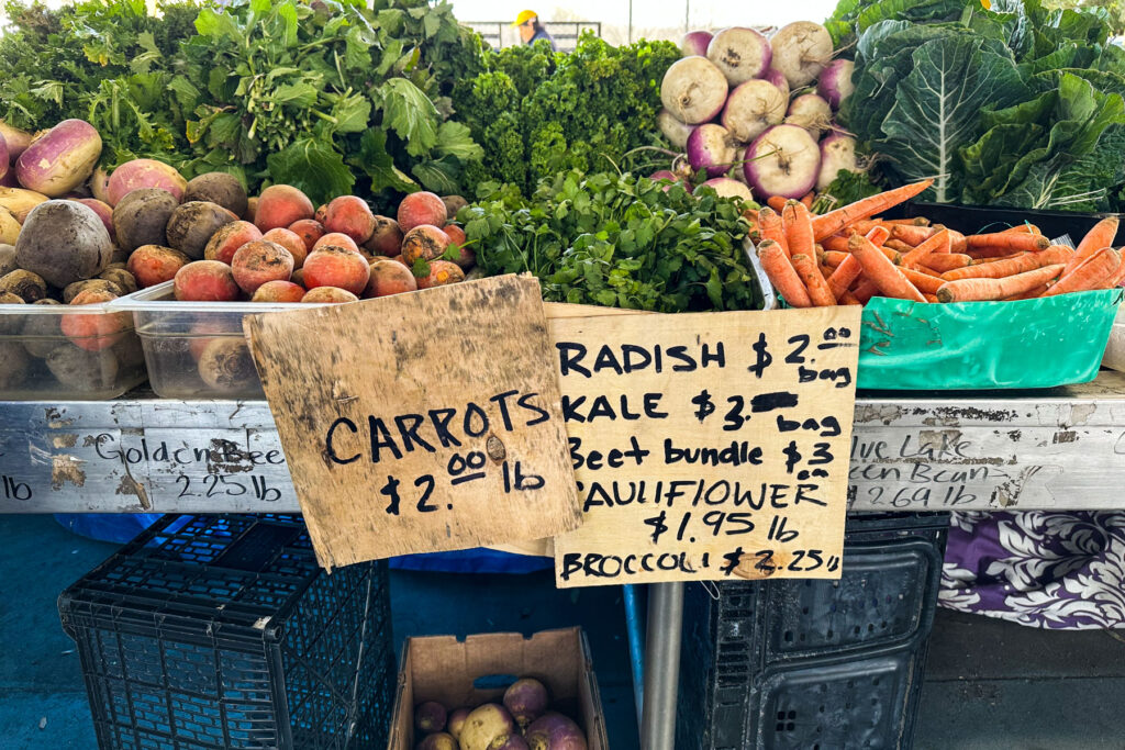 Fresh produce for sale at the State Farmers Market in Raleigh, NC.